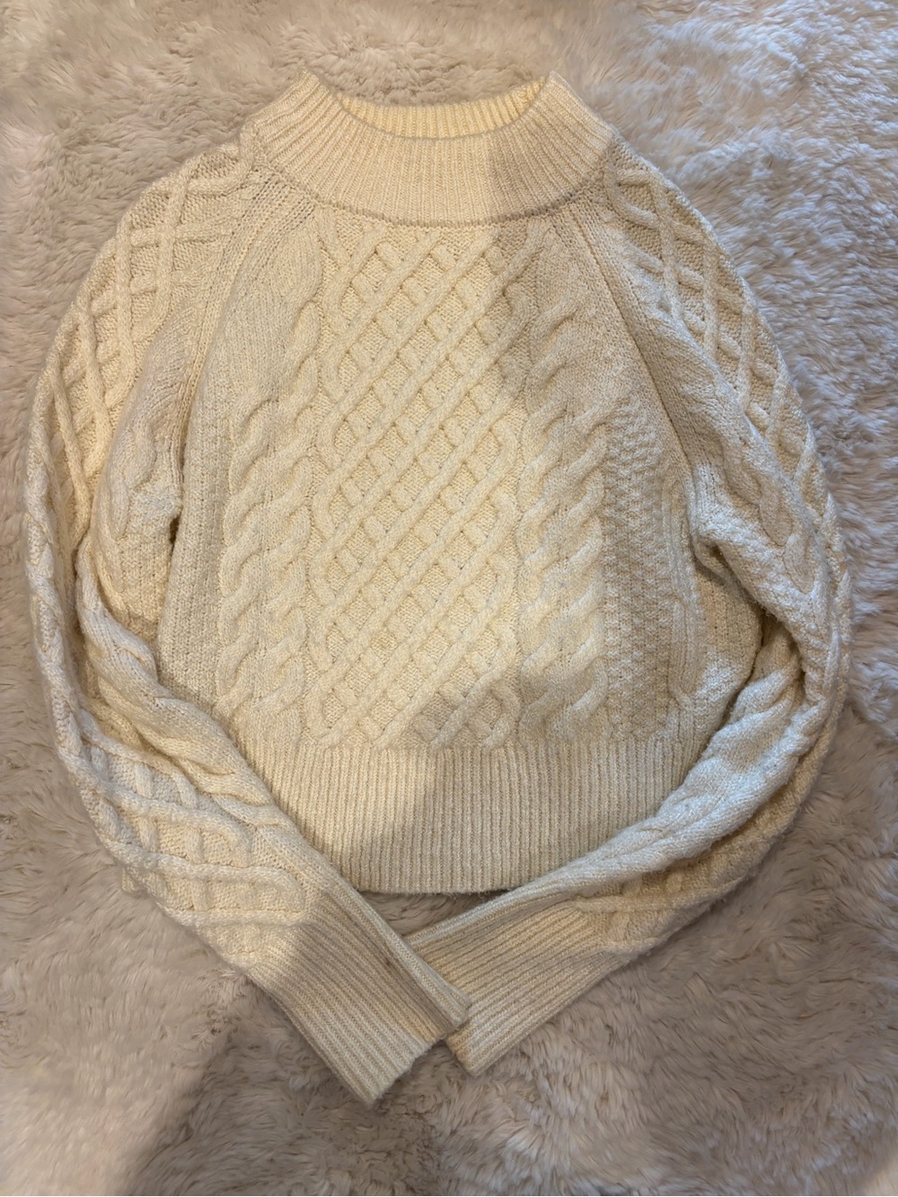 Double Zero Cream Cable Turtleneck Sweater